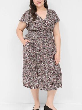 Lane Bryant Floral V-Neck Flutter Sleeve Midi Dress 18 Silky Floral Dress